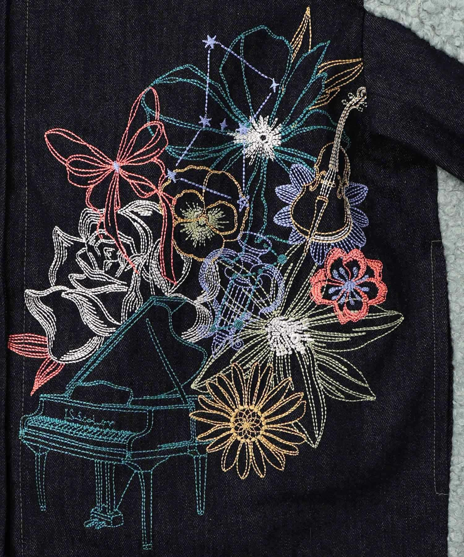553250：花蝶刺繍デニム×プードルボア 切替ジャケットの通販-ScoLar