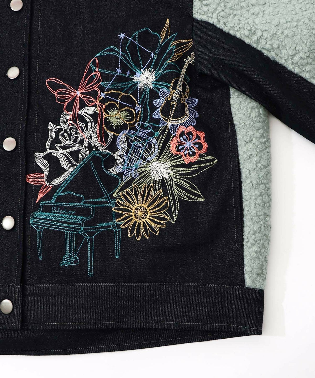 花蝶刺繍デニム×プードルボア 切替ジャケット-20