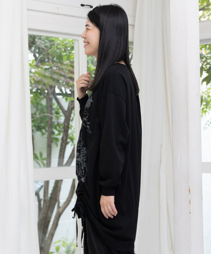 ツリーハウス柄裏毛×裾ドロストワンピース-4