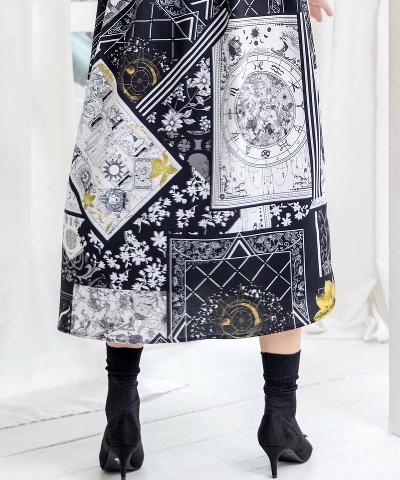 パッチワーク風柄 異素材切替ワンピース-7