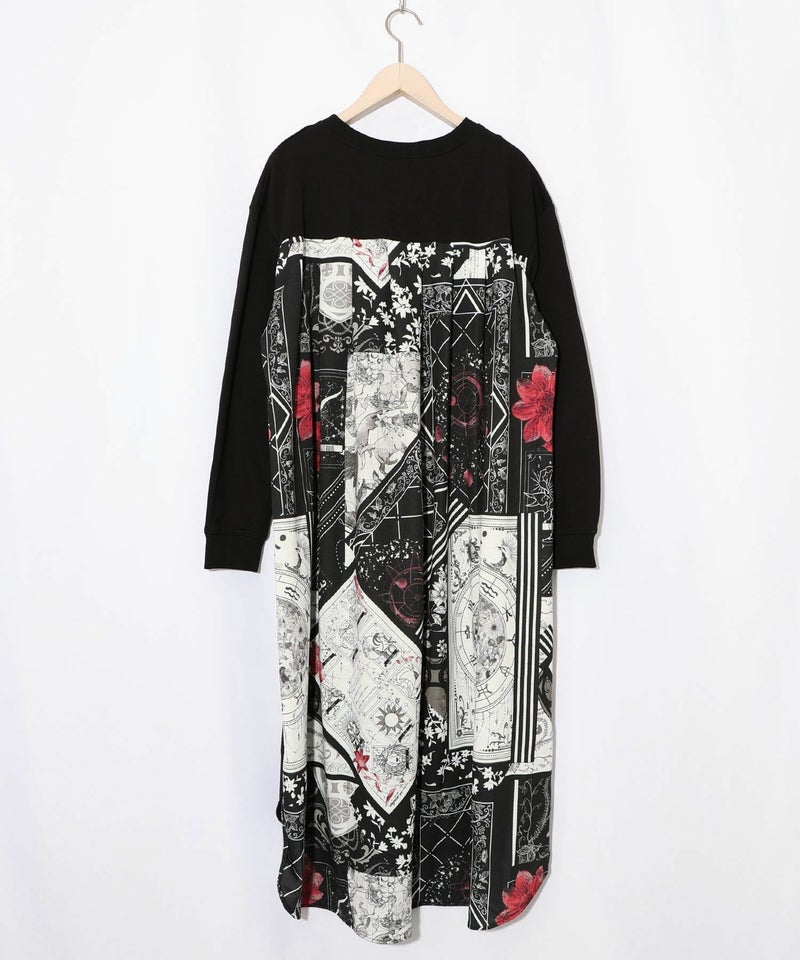 パッチワーク風柄 異素材切替ワンピース-12