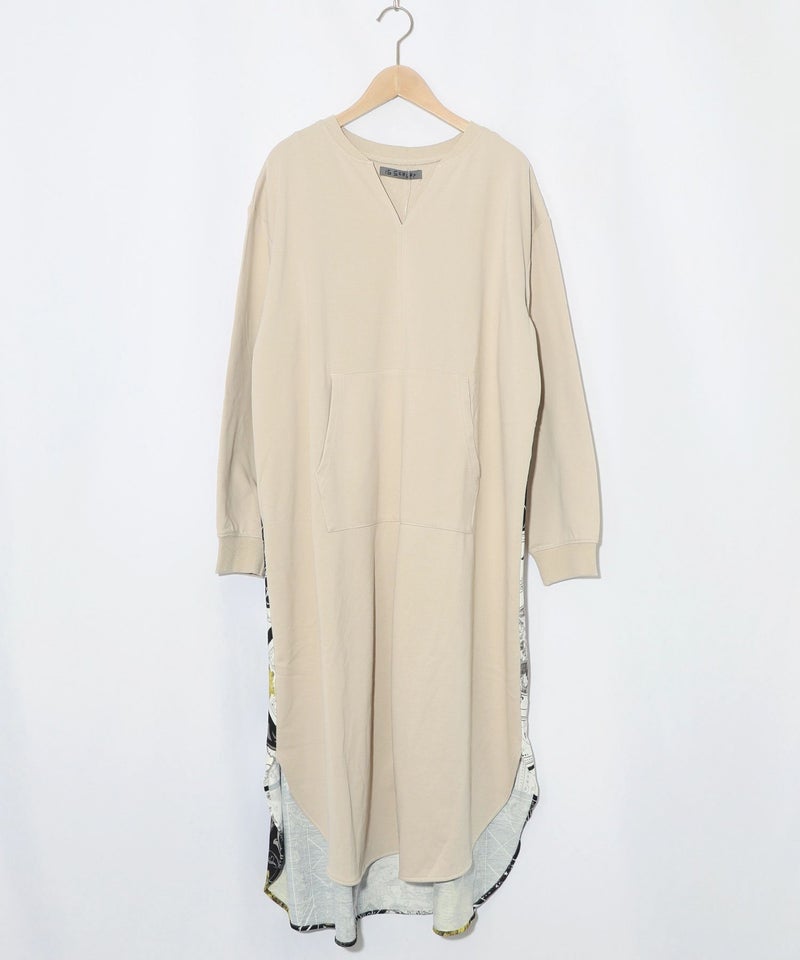 パッチワーク風柄 異素材切替ワンピース-14