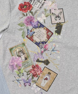 額縁×花×蝶柄　ニットソー×裏毛切替プルオーバー-10