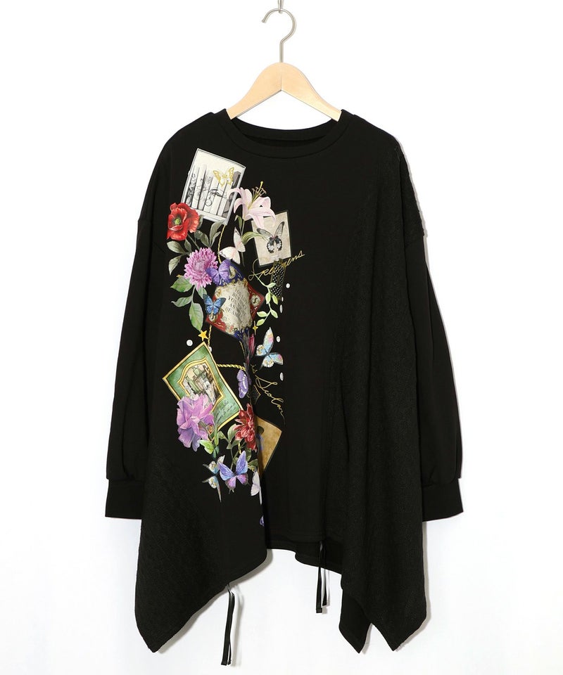 額縁×花×蝶柄　ニットソー×裏毛切替プルオーバー-11