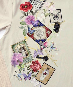 額縁×花×蝶柄　ニットソー×裏毛切替プルオーバー-14