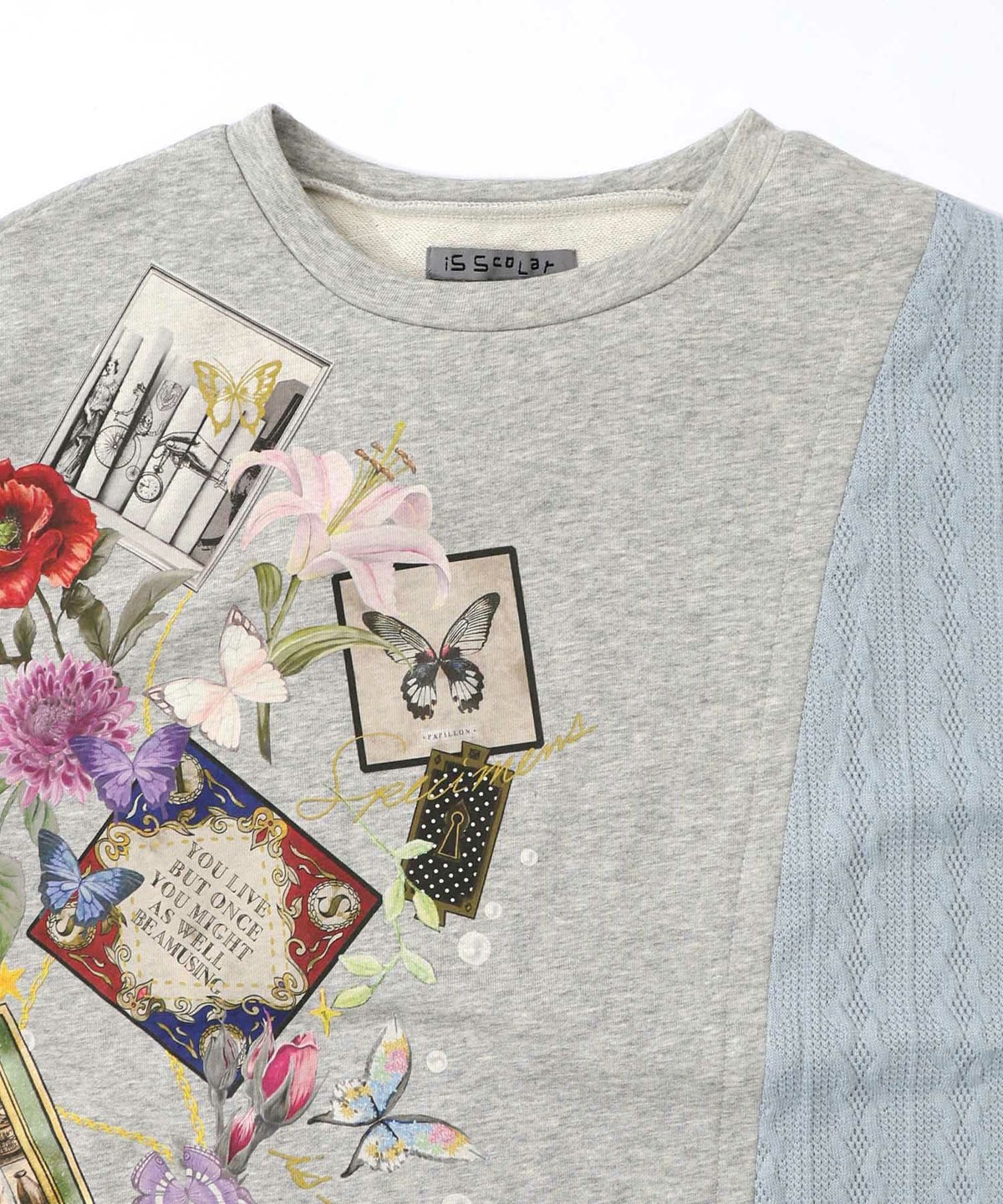 額縁×花×蝶柄　ニットソー×裏毛切替プルオーバー-15