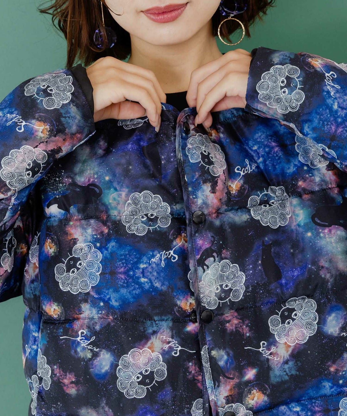 スカラーちゃん×宇宙×ネコ柄リバーシブル中綿ブルゾン-6
