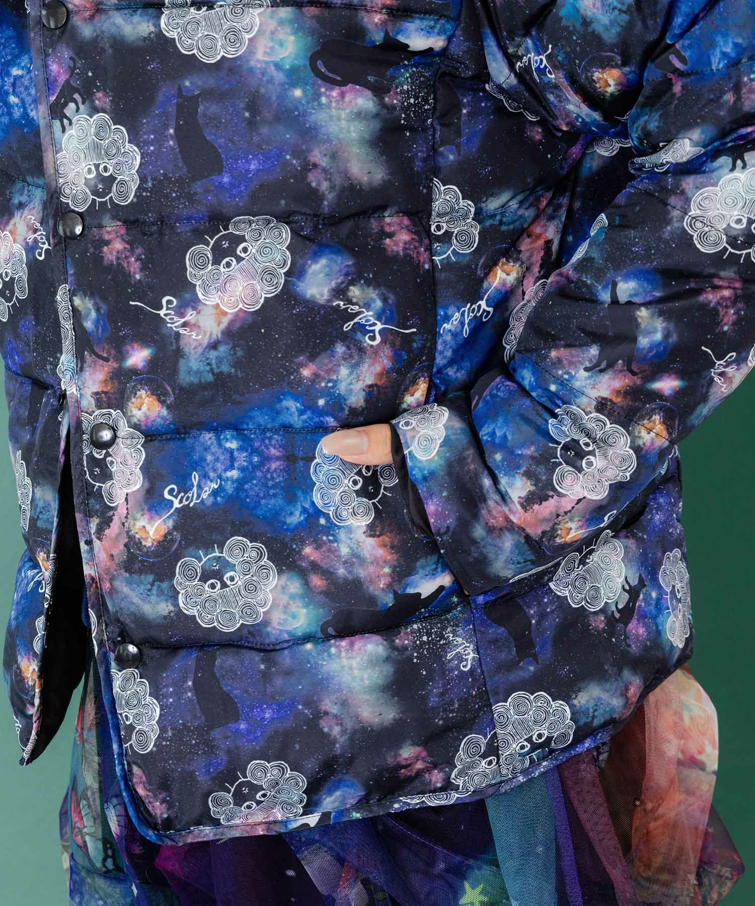 153691：スカラーちゃん×宇宙×ネコ柄リバーシブル中綿ブルゾンの通販