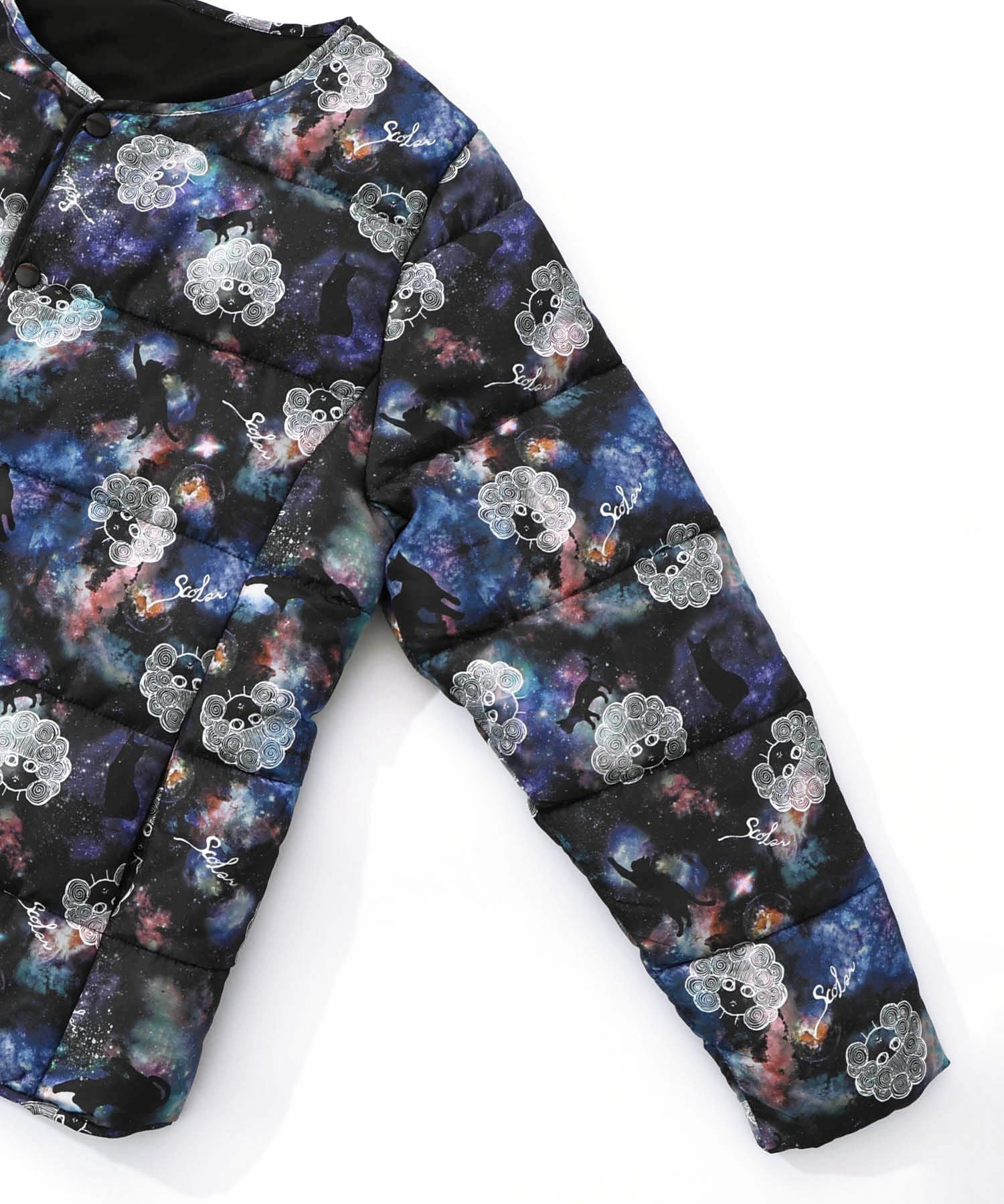 153691：スカラーちゃん×宇宙×ネコ柄リバーシブル中綿ブルゾンの通販