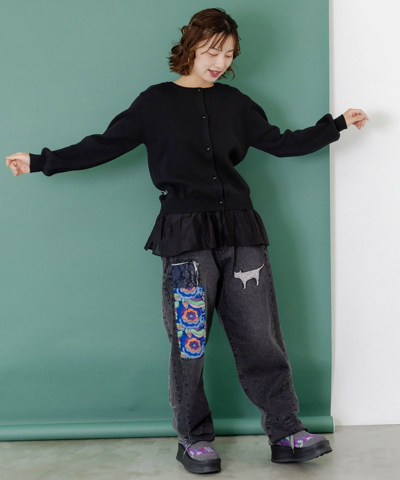 ひょっこり黒ネコ×フリル付き 4WAYプルオーバー-3