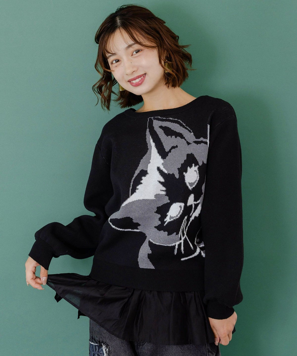 ひょっこり黒ネコ×フリル付き 4WAYプルオーバー-9