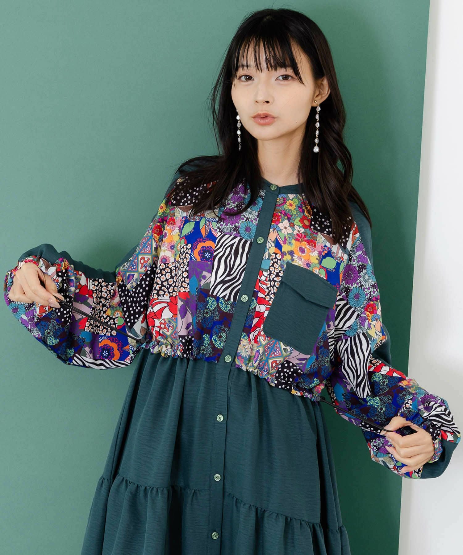 ふ*ゆページ 153679：総柄ワッシャーティアードシャツワンピースの通販-ScoLar