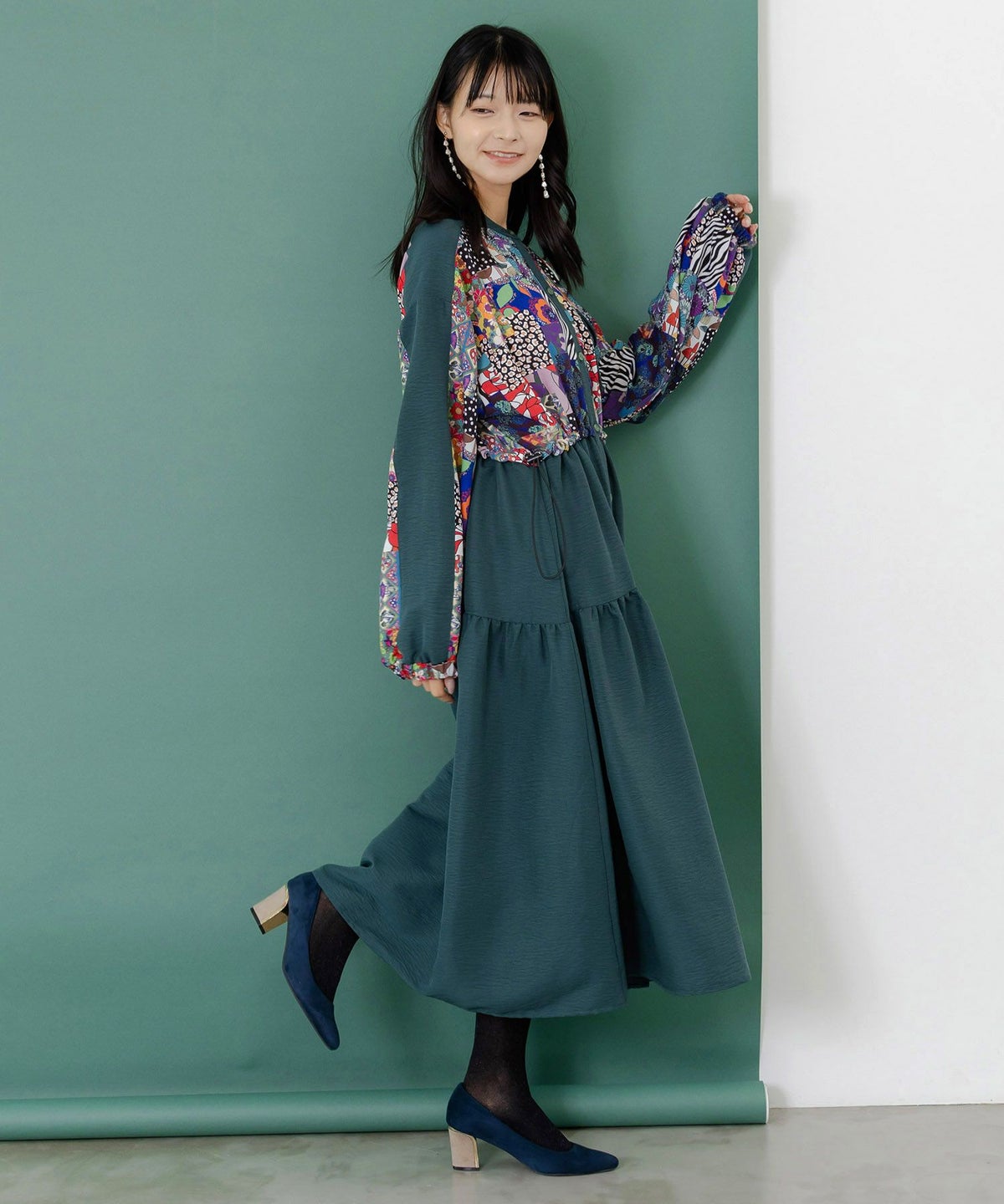 総柄ワッシャーティアードシャツワンピース-4