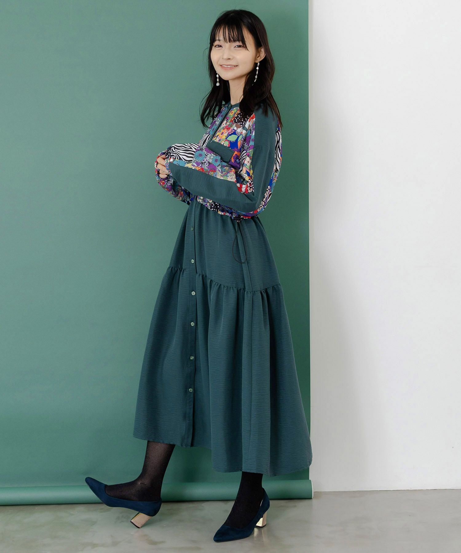 153679：総柄ワッシャーティアードシャツワンピースの通販-ScoLar