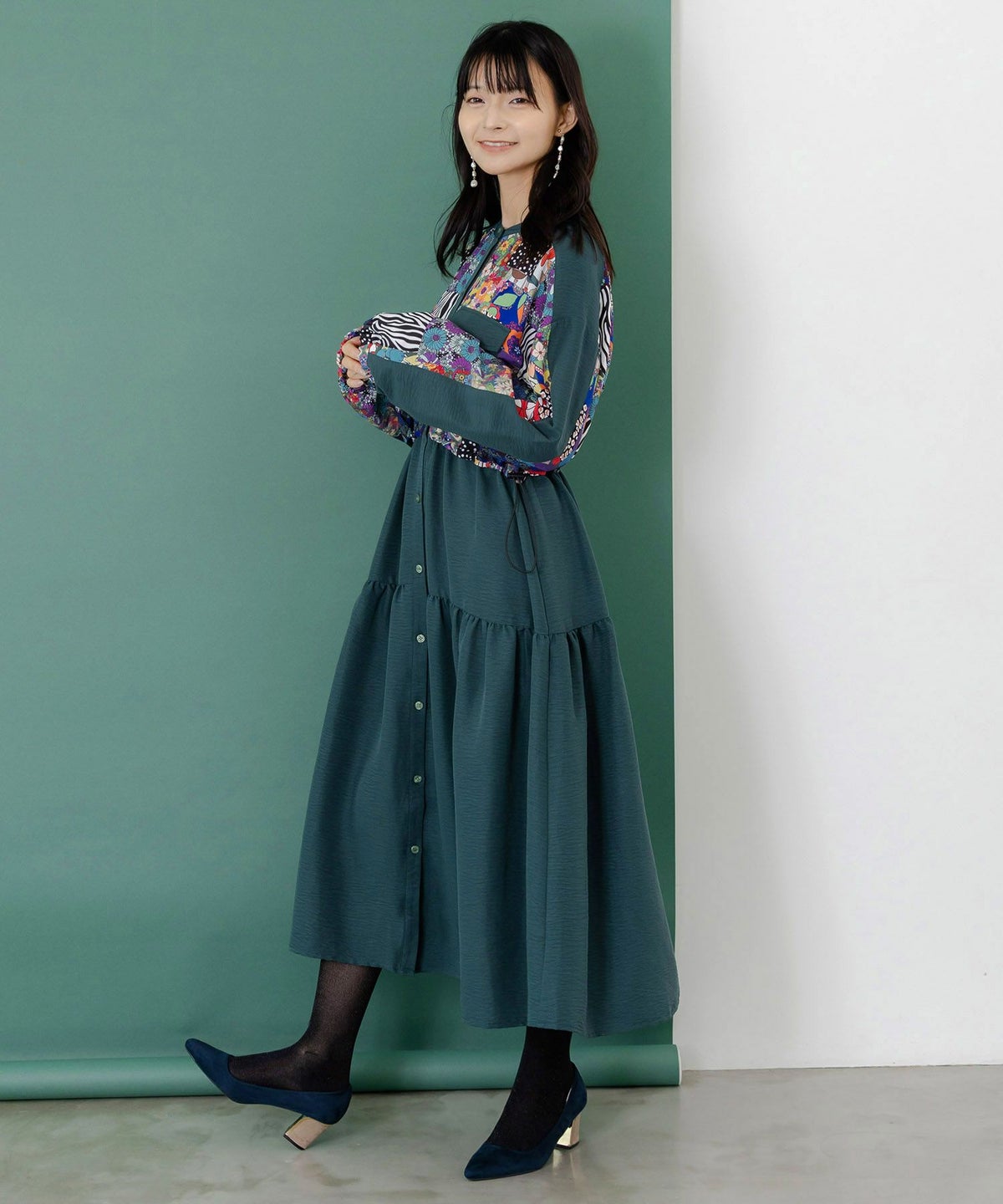 総柄ワッシャーティアードシャツワンピース-6