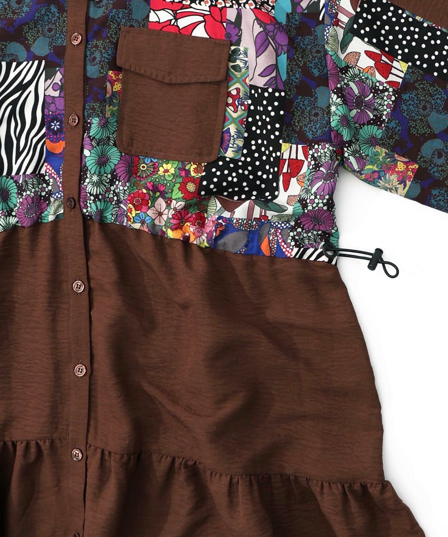 153679：総柄ワッシャーティアードシャツワンピースの通販-ScoLar