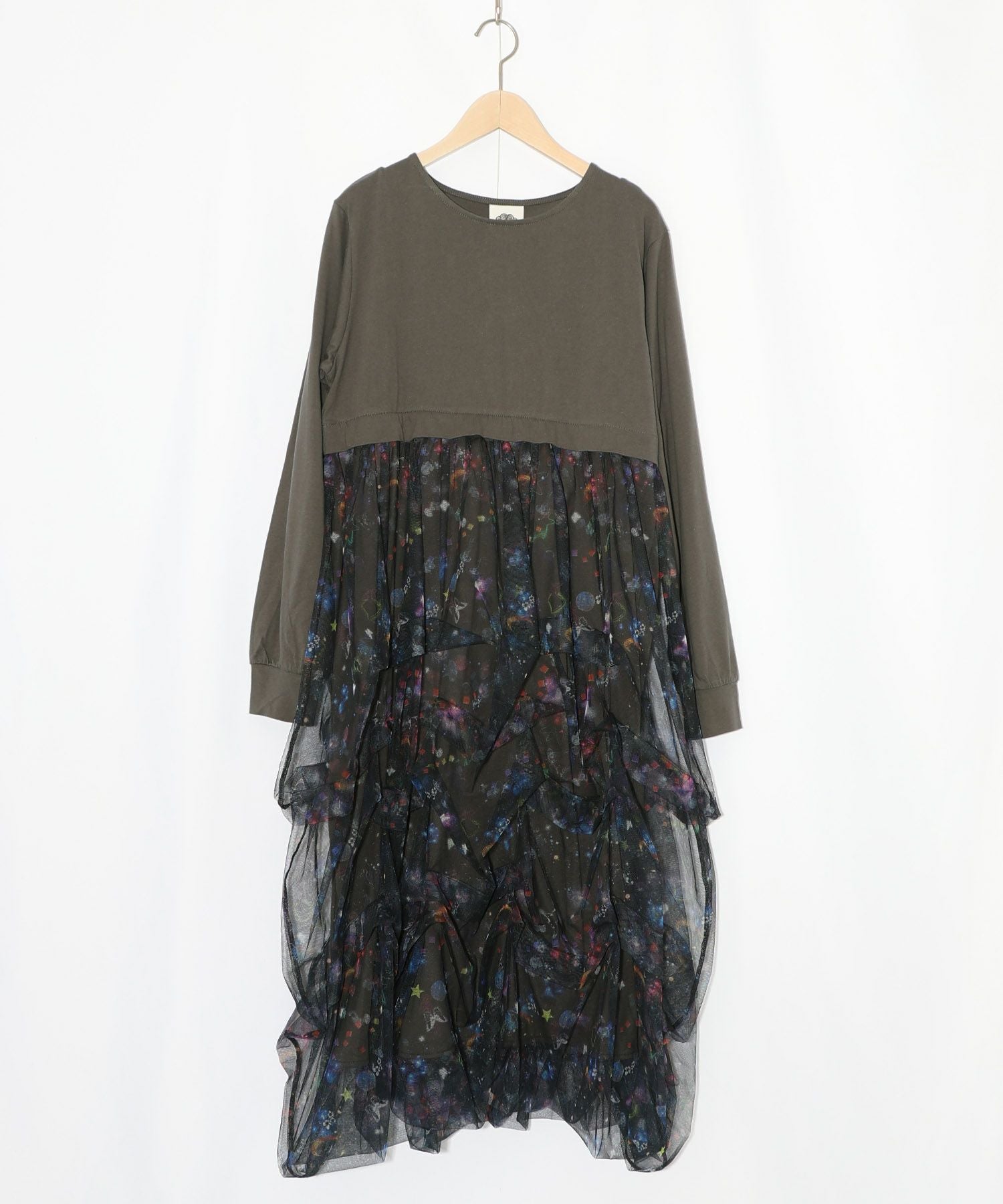 153678：2柄展開タック入りチュールバルーンワンピースの通販-ScoLar