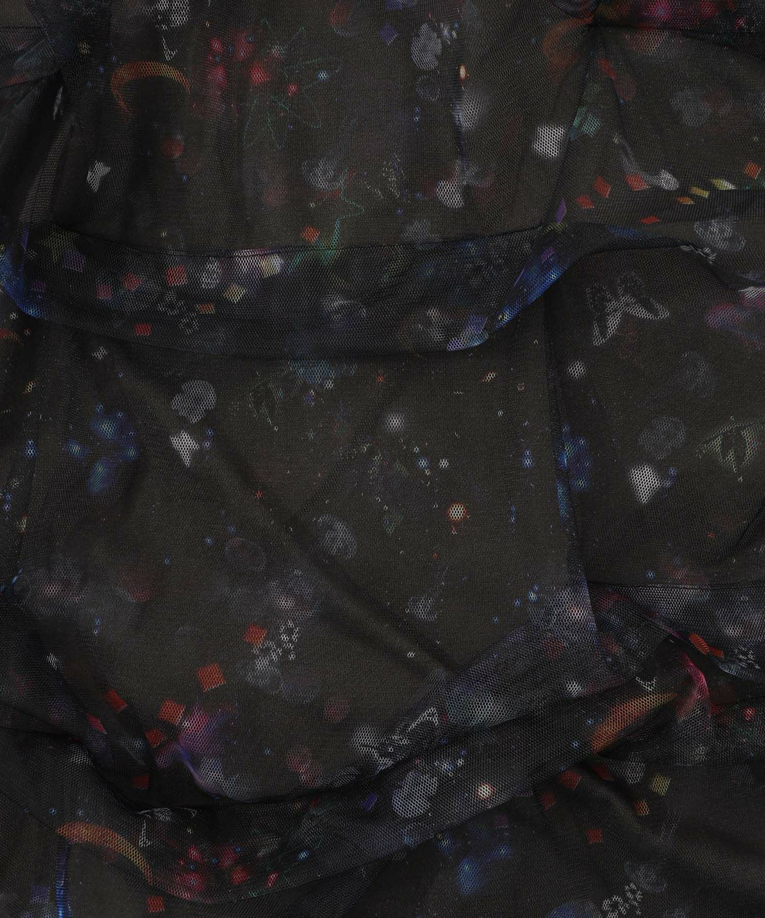 153678：2柄展開タック入りチュールバルーンワンピースの通販-ScoLar