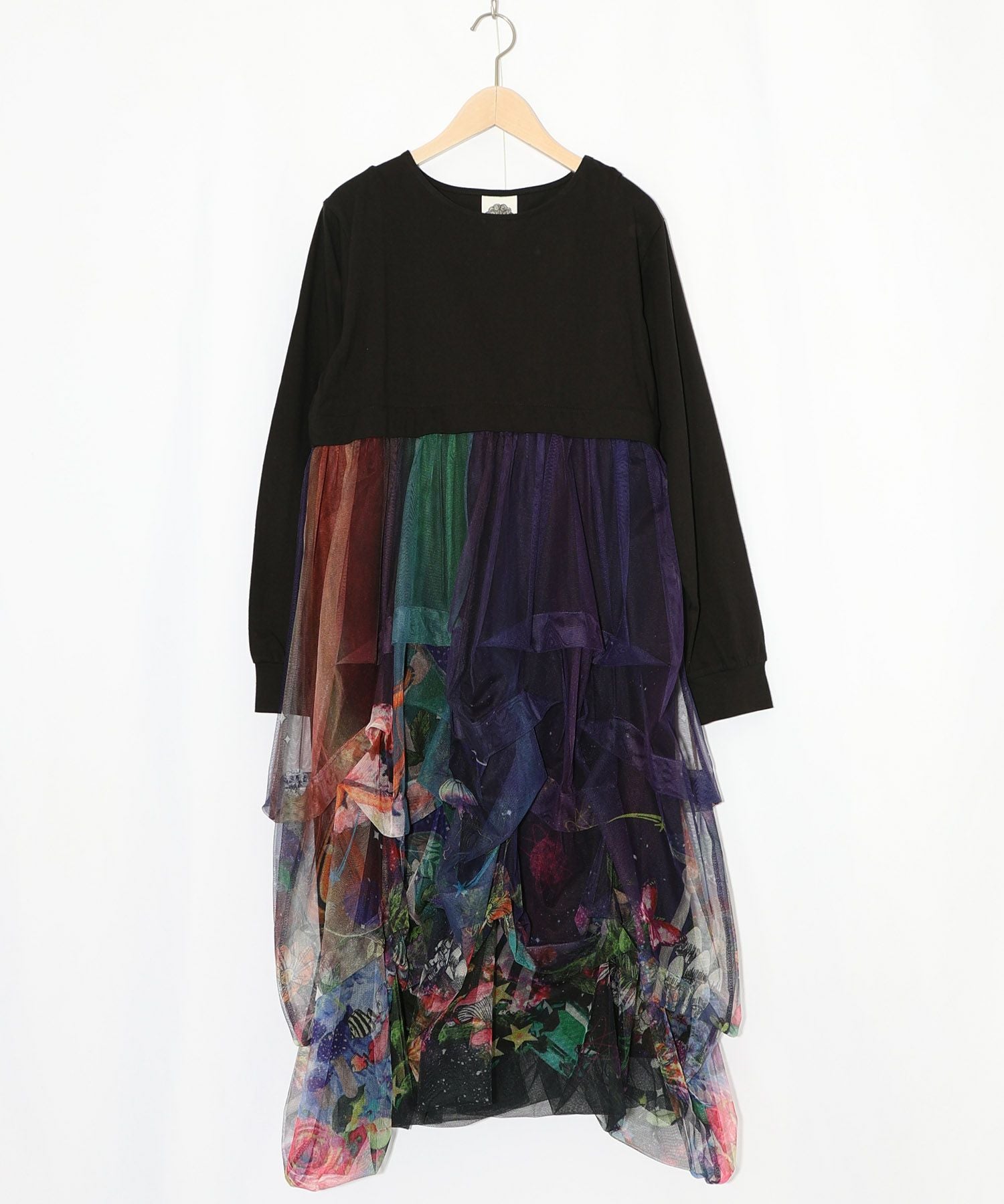 153678：2柄展開タック入りチュールバルーンワンピースの通販-ScoLar