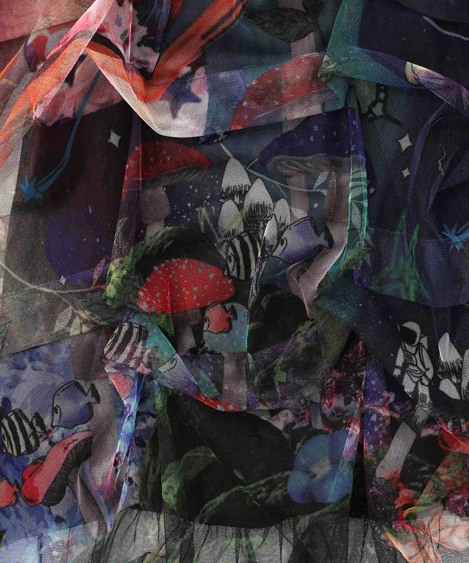 153678：2柄展開タック入りチュールバルーンワンピースの通販-ScoLar