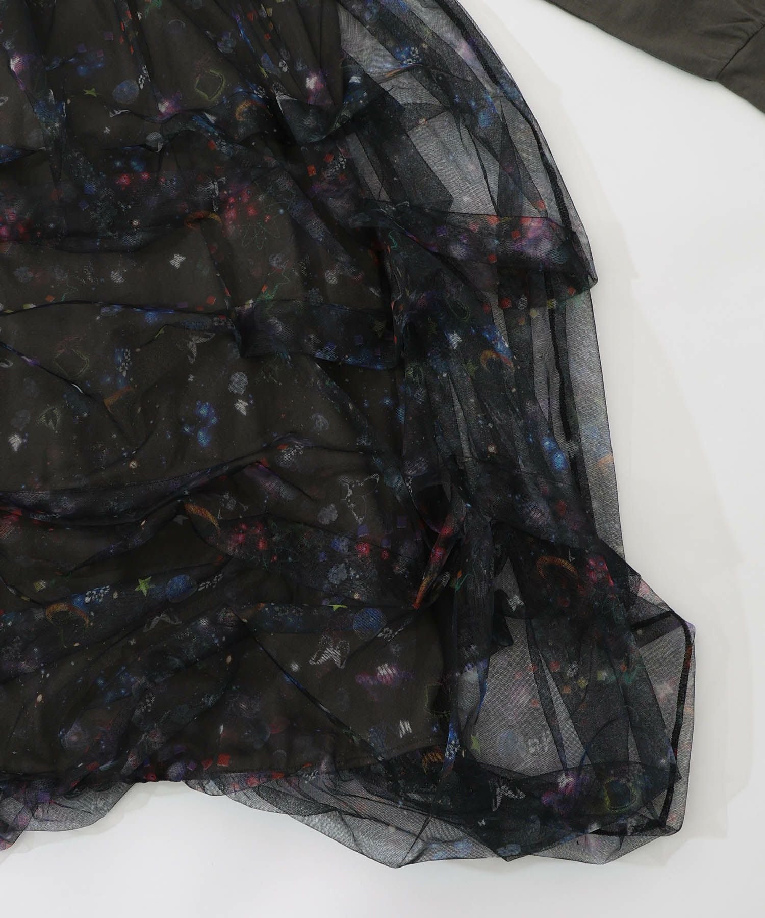 153678：2柄展開タック入りチュールバルーンワンピースの通販-ScoLar