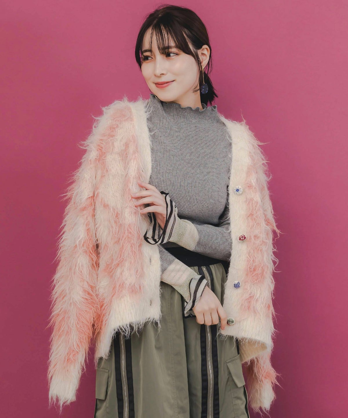 マーブル模様シャギーニットカーディガン-1