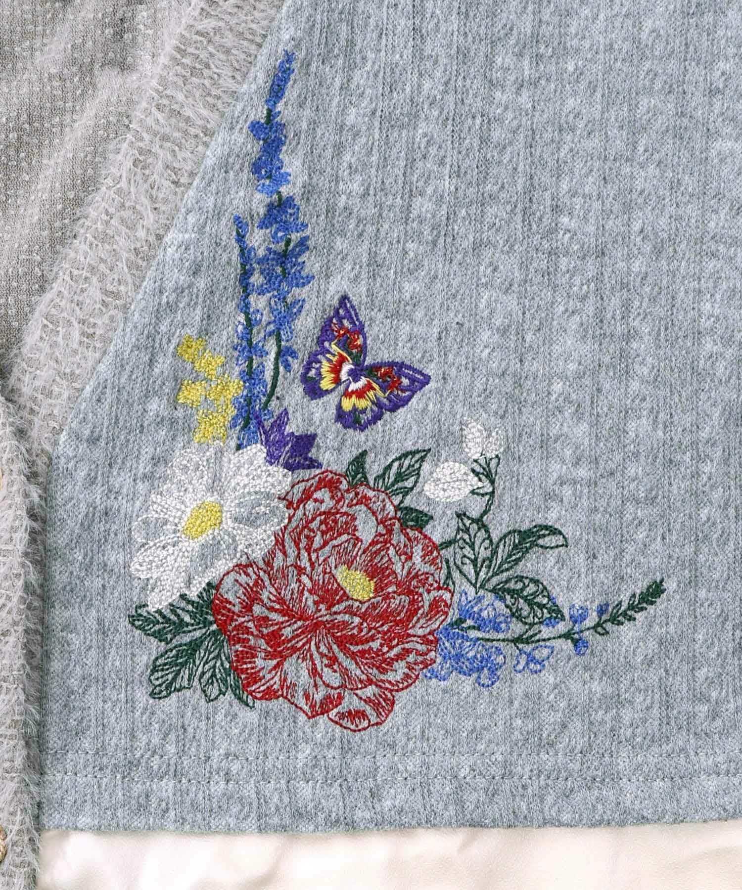 553266：3素材ミックス花×蝶刺繍カーディガンの通販-ScoLar