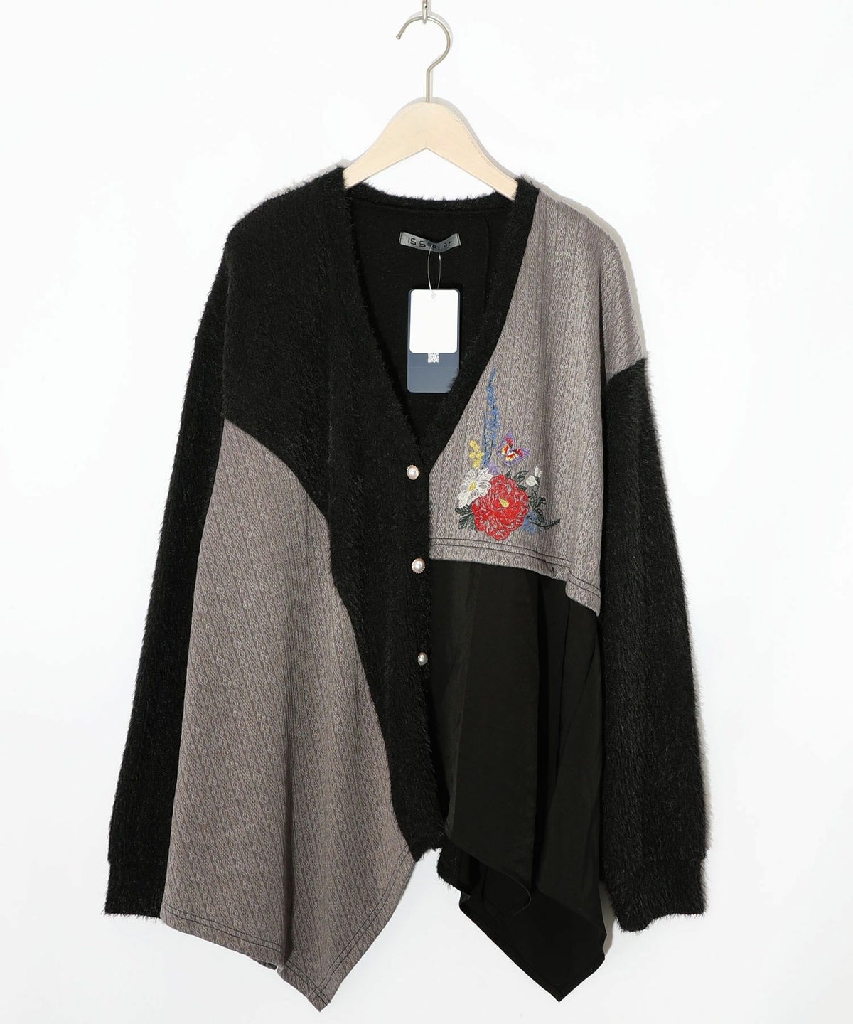 3素材ミックス花×蝶刺繍カーディガン-10