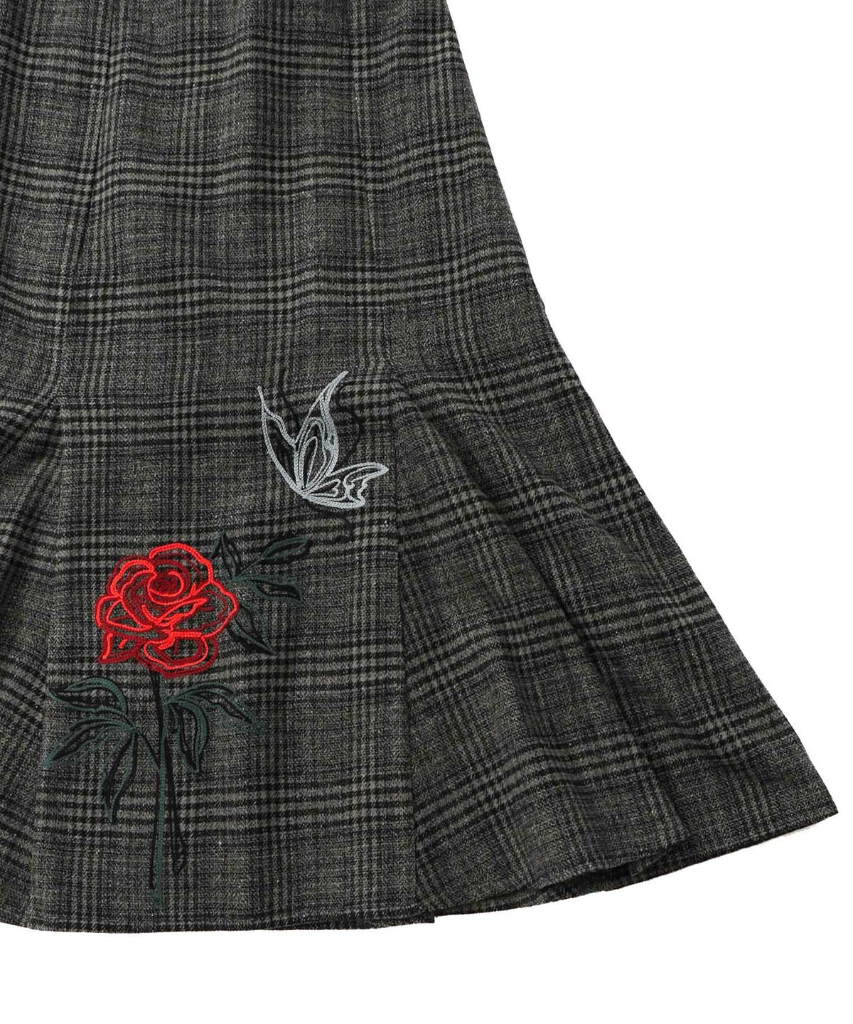 バラ×蝶刺繍起毛 チェックマーメイドスカート-13