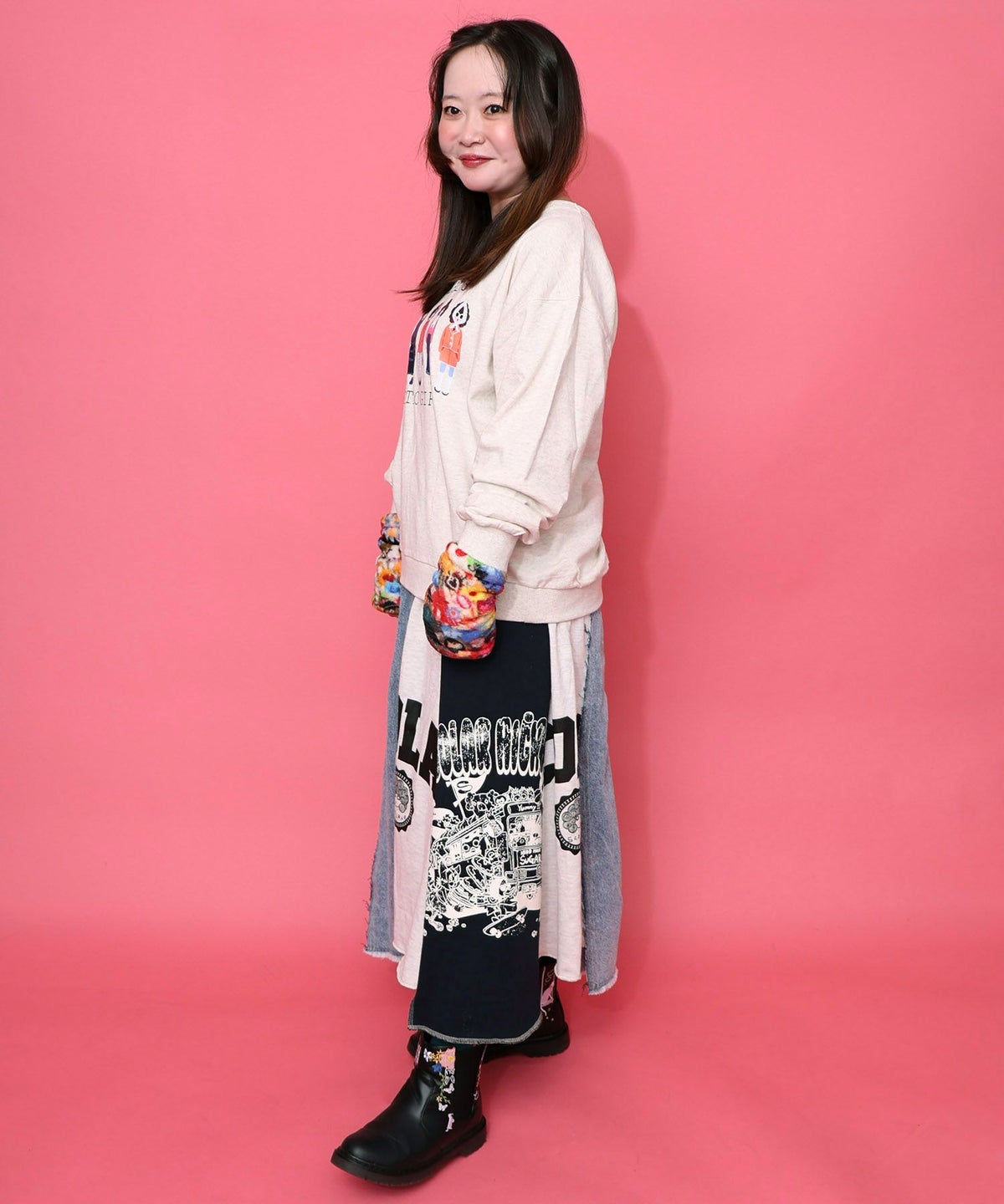 アームウォーマー付き レトロ柄裏毛プルオーバー-11