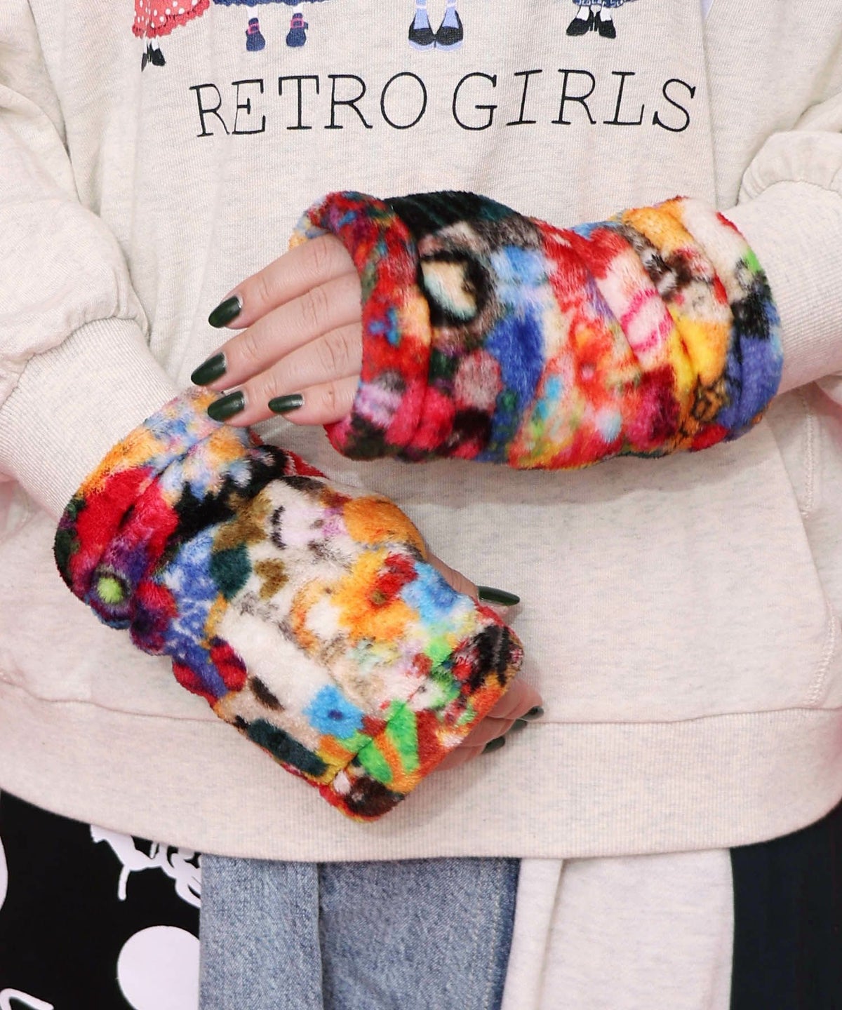 アームウォーマー付き レトロ柄裏毛プルオーバー-13