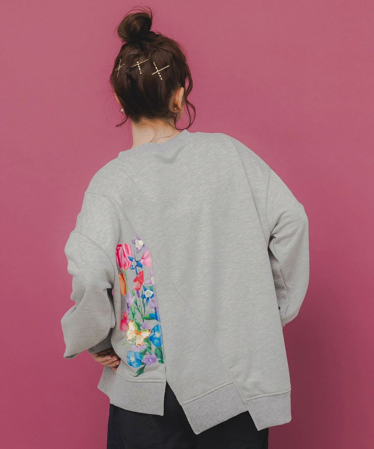 ミニ裏毛×起毛レースリメイク風アシメプルオーバー-5