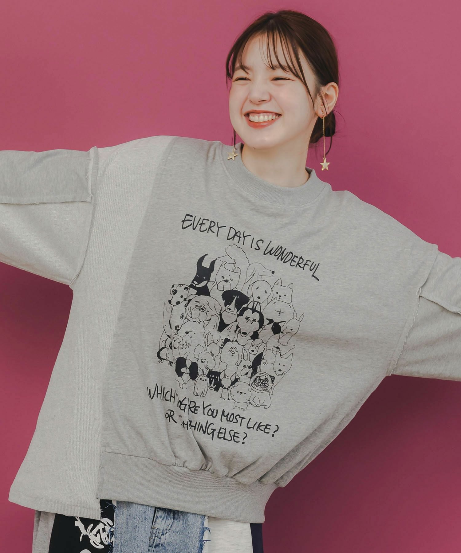 153618：パチうさプリント メッシュ袖Tシャツの通販-ScoLar