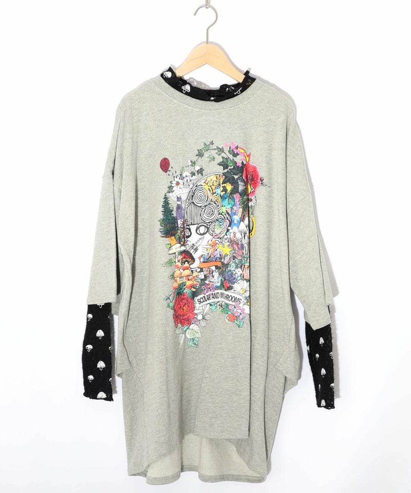 ミニ裏毛×起毛レースきのこ柄レイヤード風チュニック-11