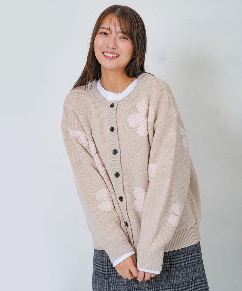 2WAYお花サガラ刺繍ジャガードニットカーディガン-2