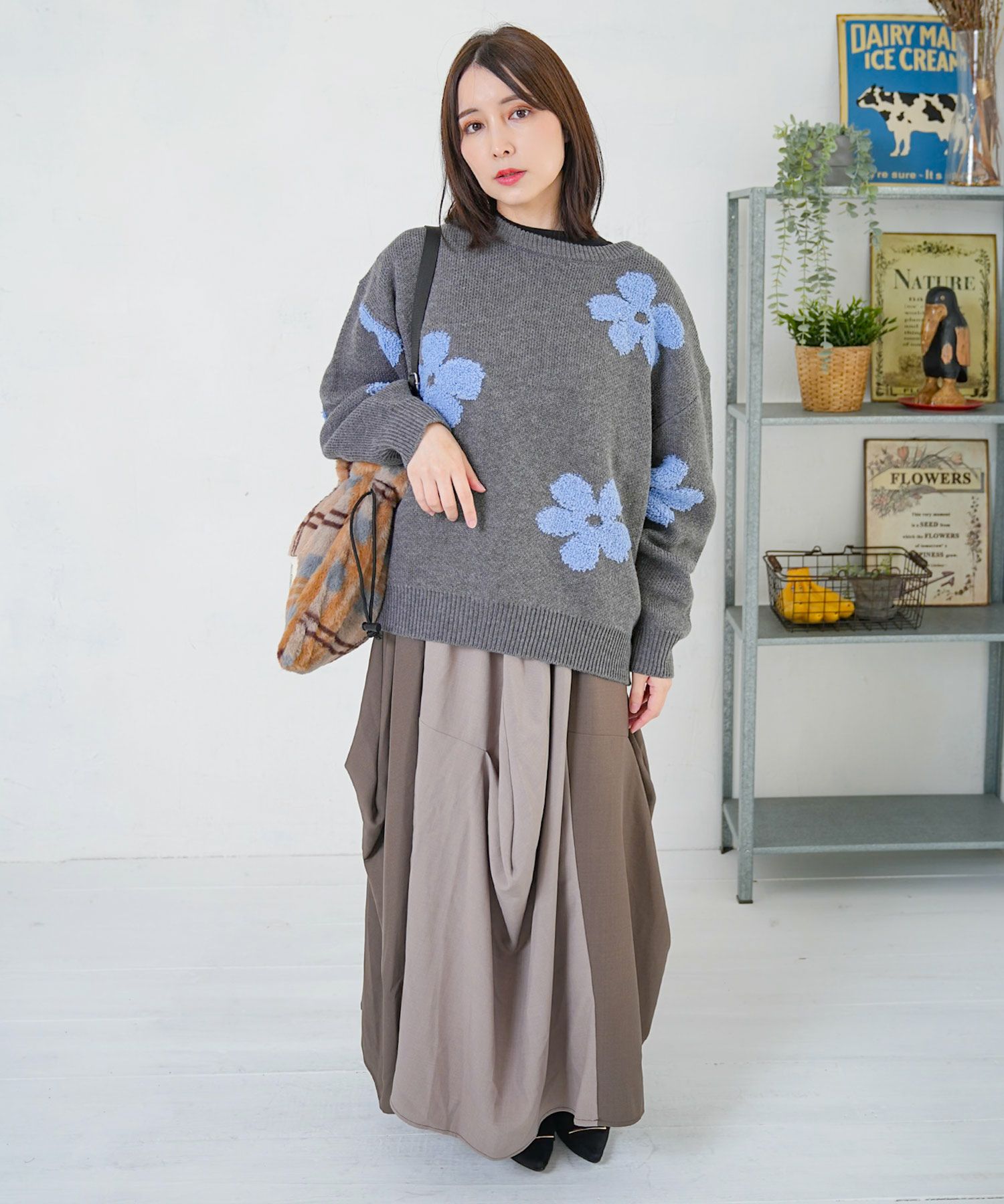 153732：2WAYお花サガラ刺繍ジャガードニットカーディガンの通販-ScoLar