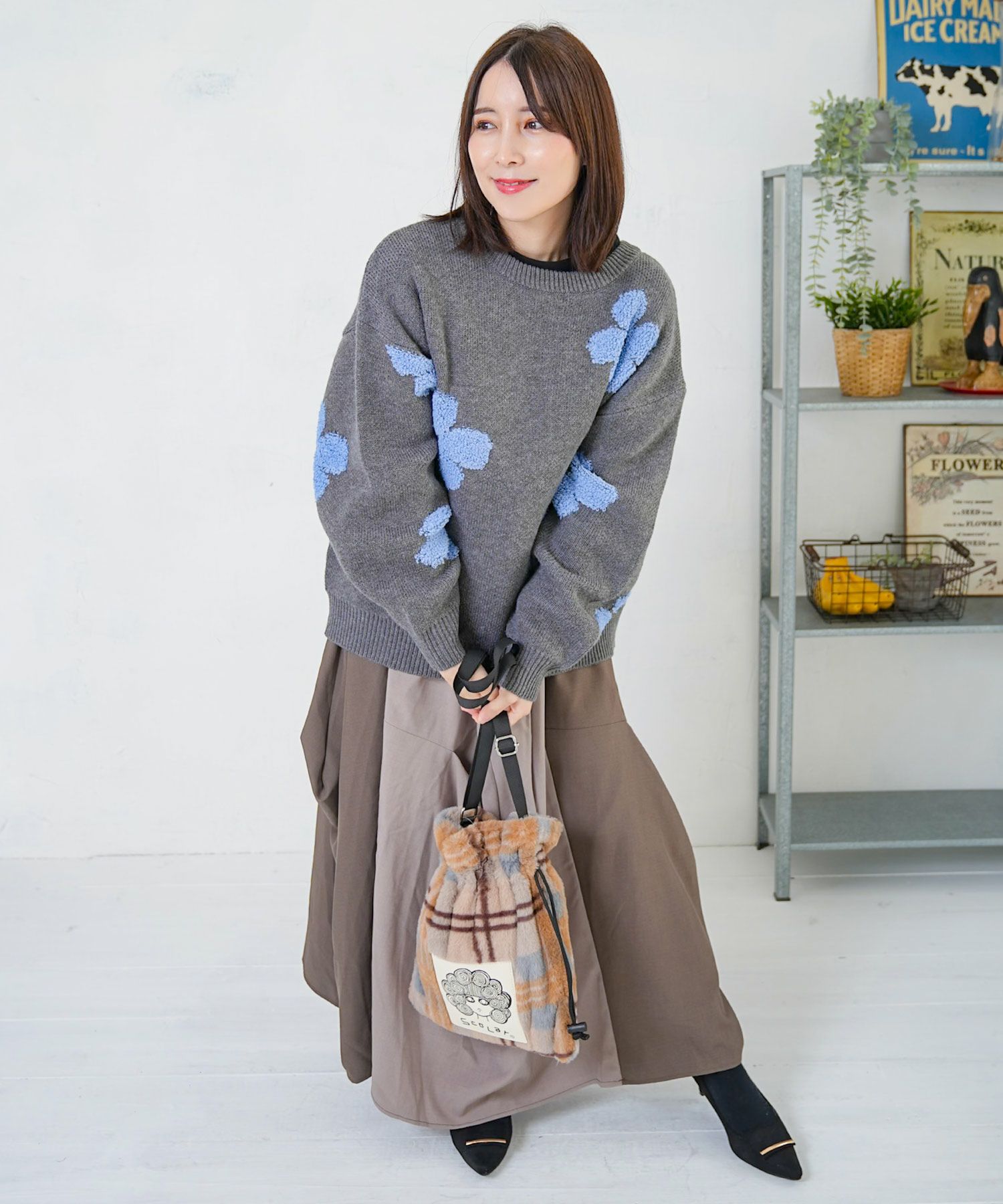 153732：2WAYお花サガラ刺繍ジャガードニットカーディガンの通販-ScoLar