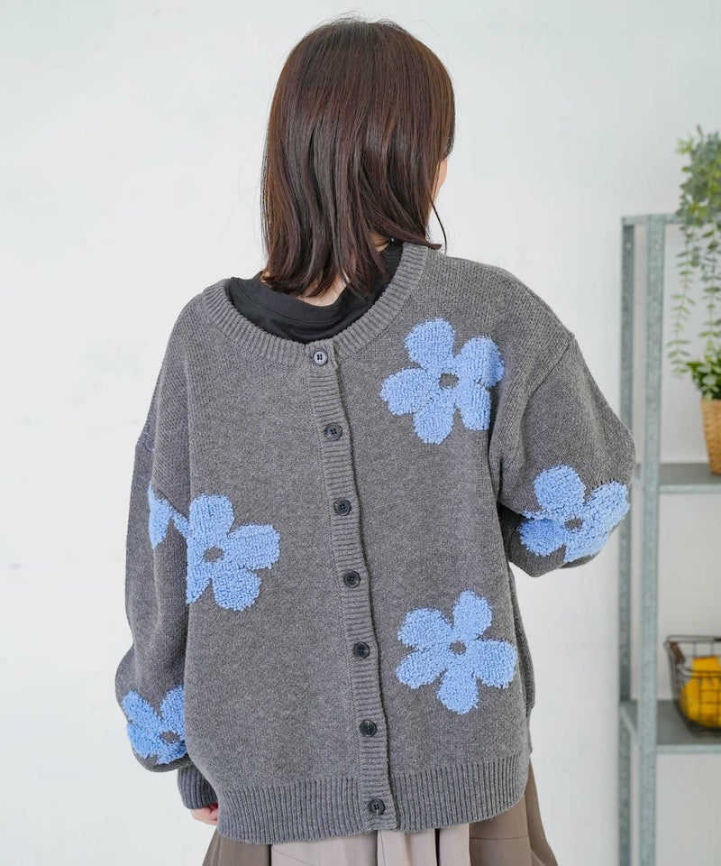 2WAYお花サガラ刺繍ジャガードニットカーディガン-16