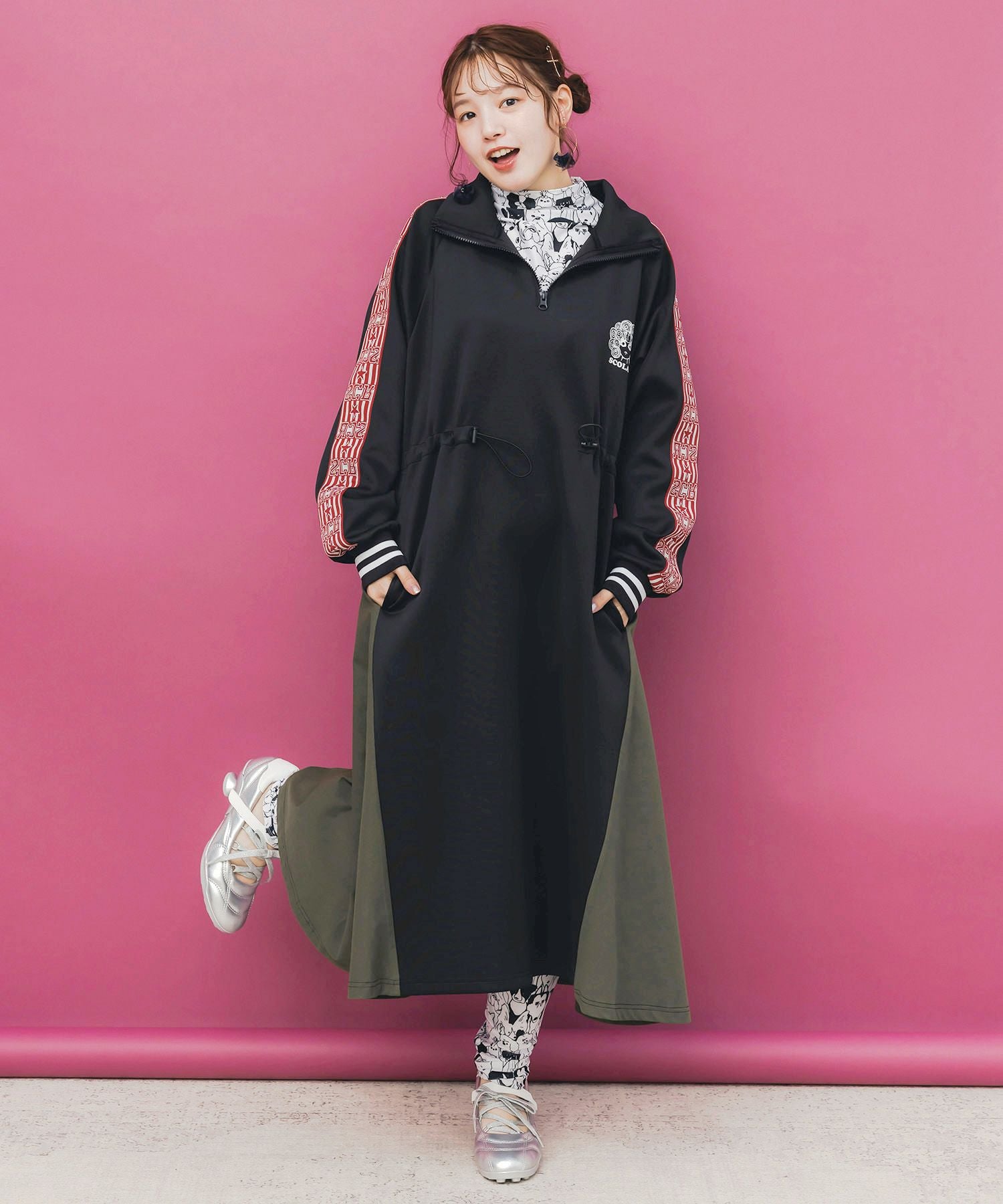 153731：バイカラー異素材 切替ジャージワンピースの通販-ScoLar