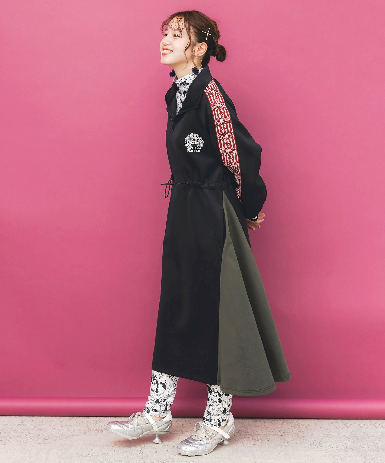 153731：バイカラー異素材 切替ジャージワンピースの通販-ScoLar