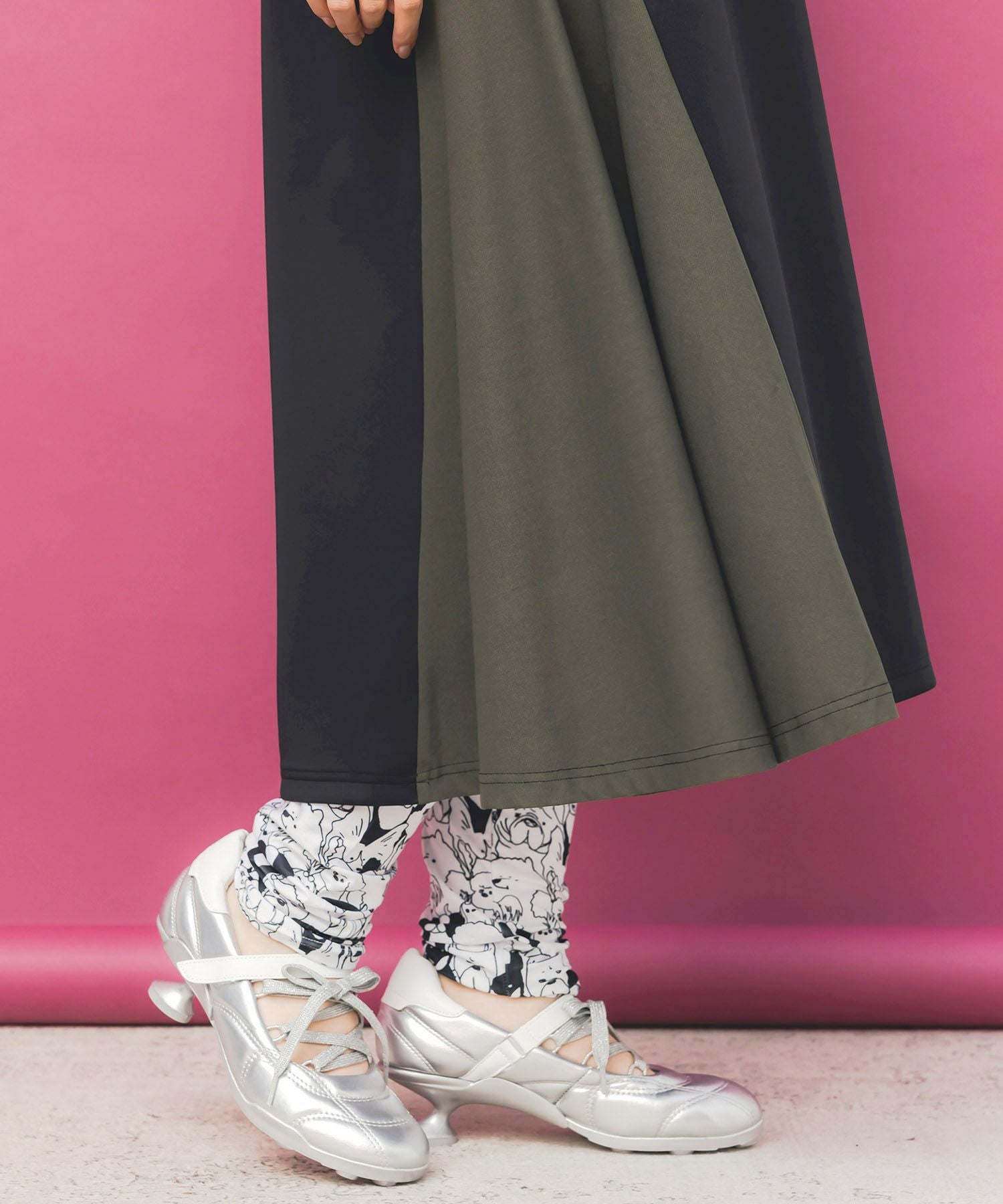 153731：バイカラー異素材 切替ジャージワンピースの通販-ScoLar