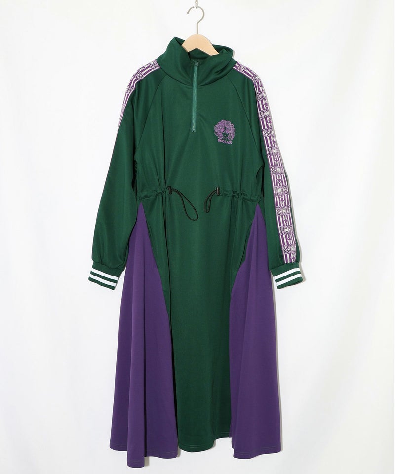 バイカラー異素材 切替ジャージワンピース-11