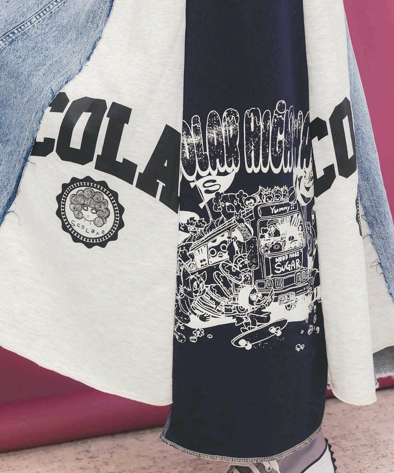 スカラーリメイク風 異素材切替デニムスカート-6