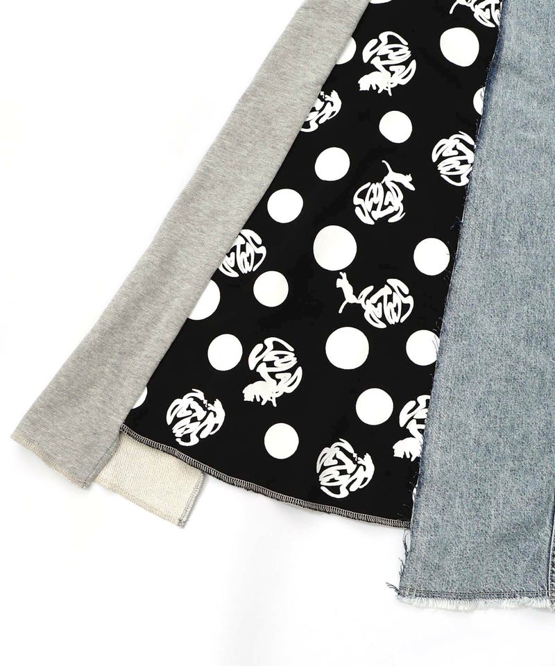 スカラーリメイク風 異素材切替デニムスカート-12