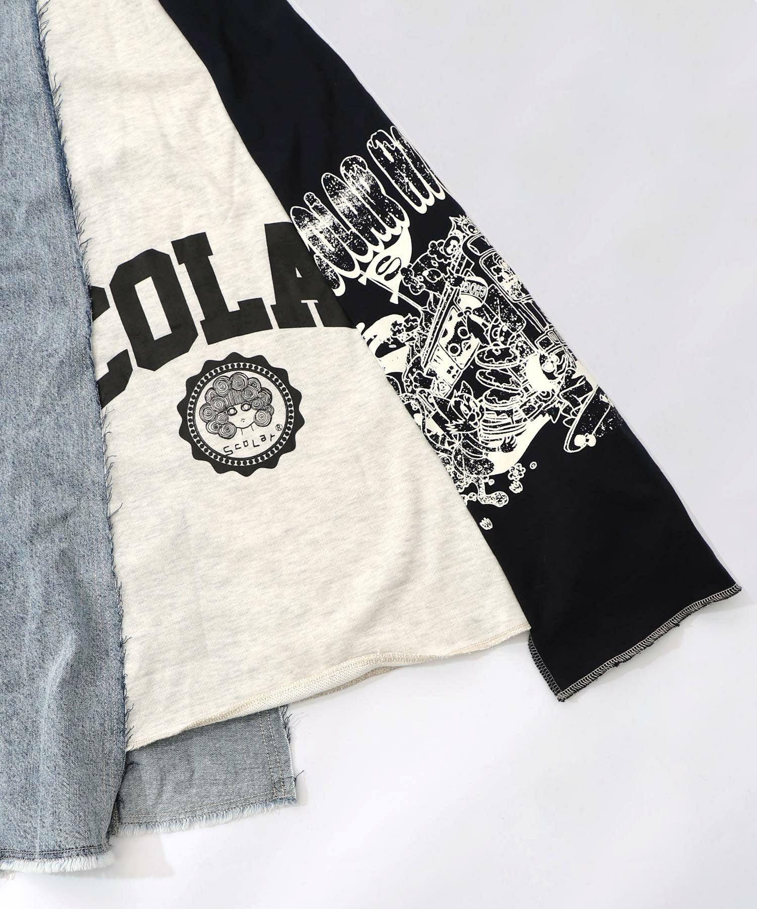 153717：スカラーリメイク風 異素材切替デニムスカートの通販-ScoLar