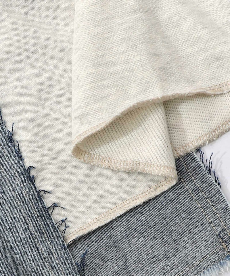 スカラーリメイク風 異素材切替デニムスカート-14