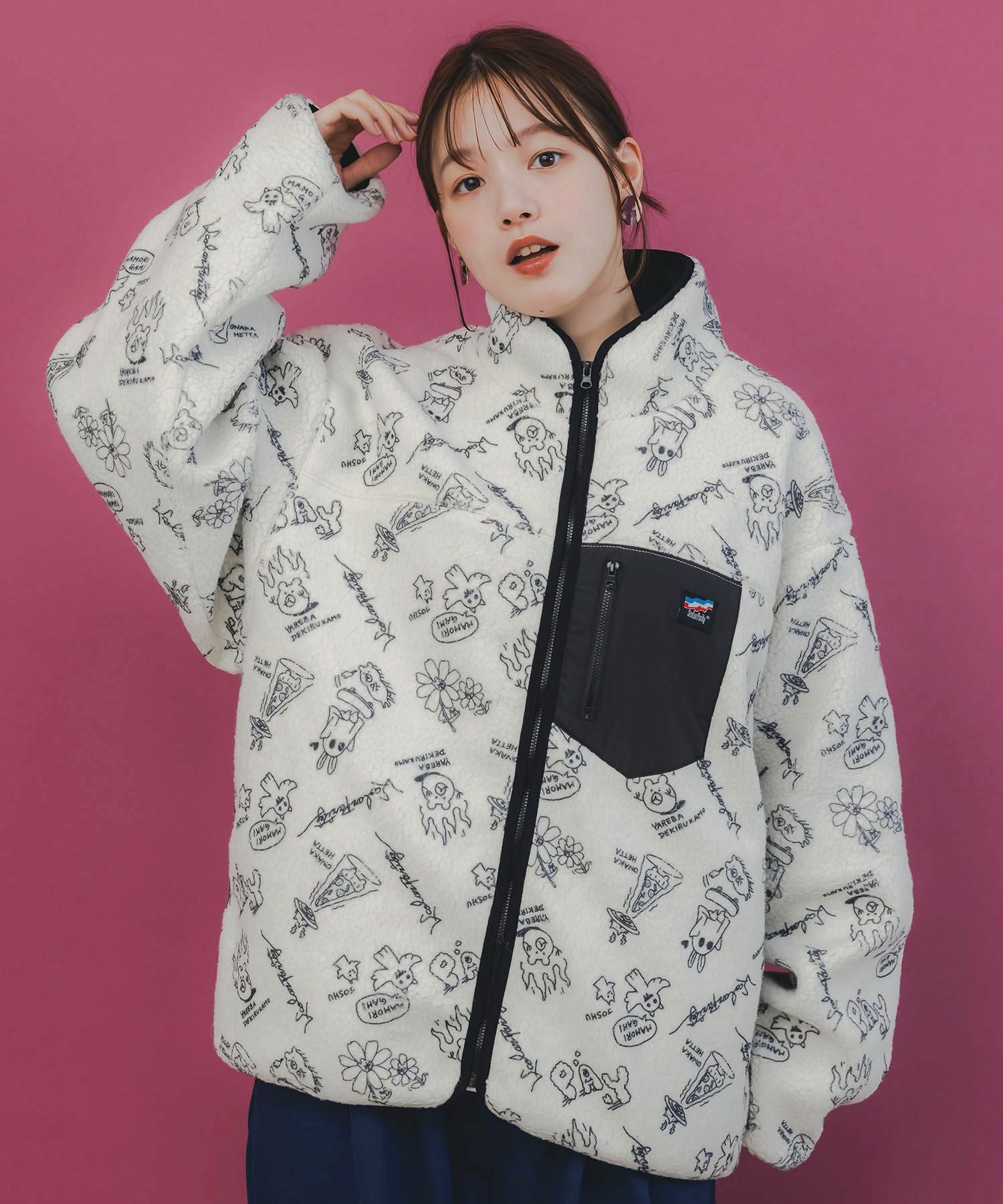 353133：落書き調Parityキャラ厚手ボアハイネックブルゾンの通販-ScoLar