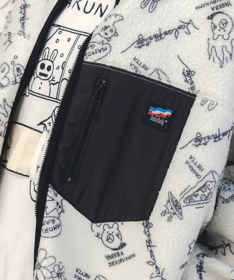 落書き調Parityキャラ厚手ボアハイネックブルゾン-7