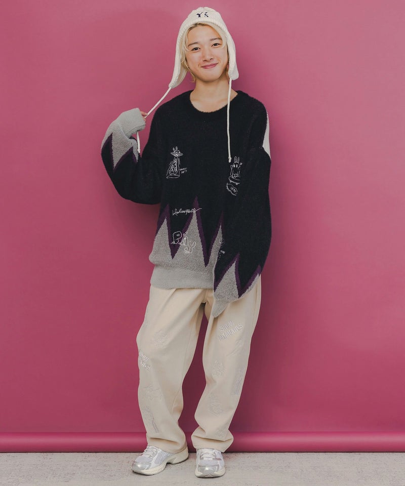 落書き調Parityキャラジャガードニットプルオーバー-2