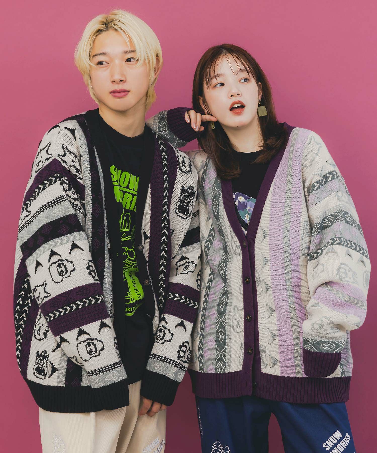 353127：落書き調Parityキャラジャガード3Dニットカーディガンの通販